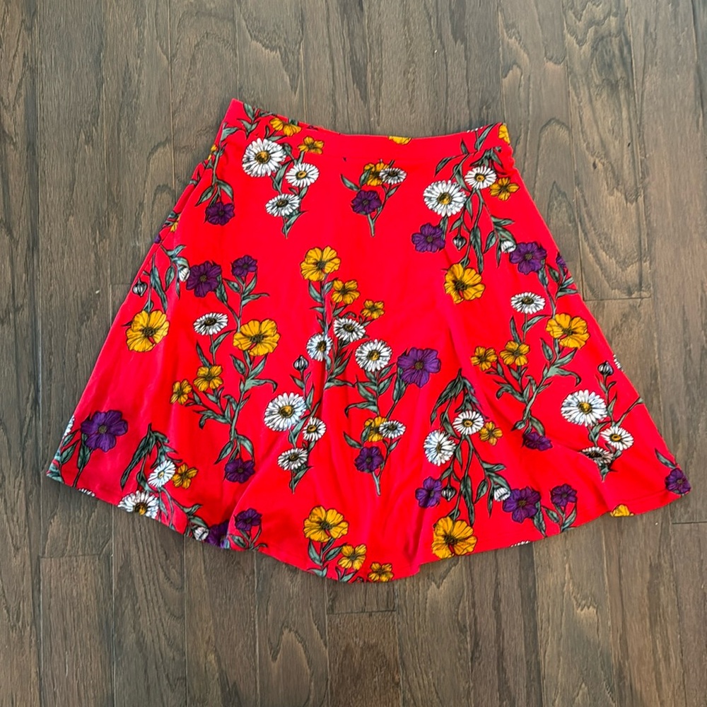 French Grey Red Floral Skirt